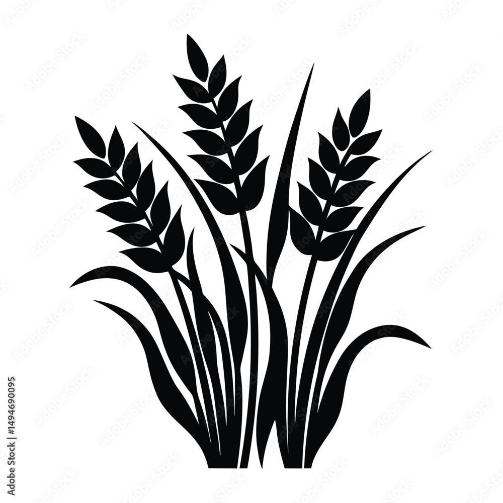Fototapeta premium Elegant Wheat Stalks Silhouette Black and White Vector Illustration