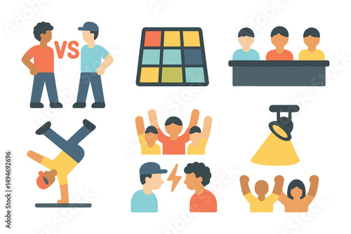 Conflict resolution flat icons set – teamwork, negotiation, collaboration symbols