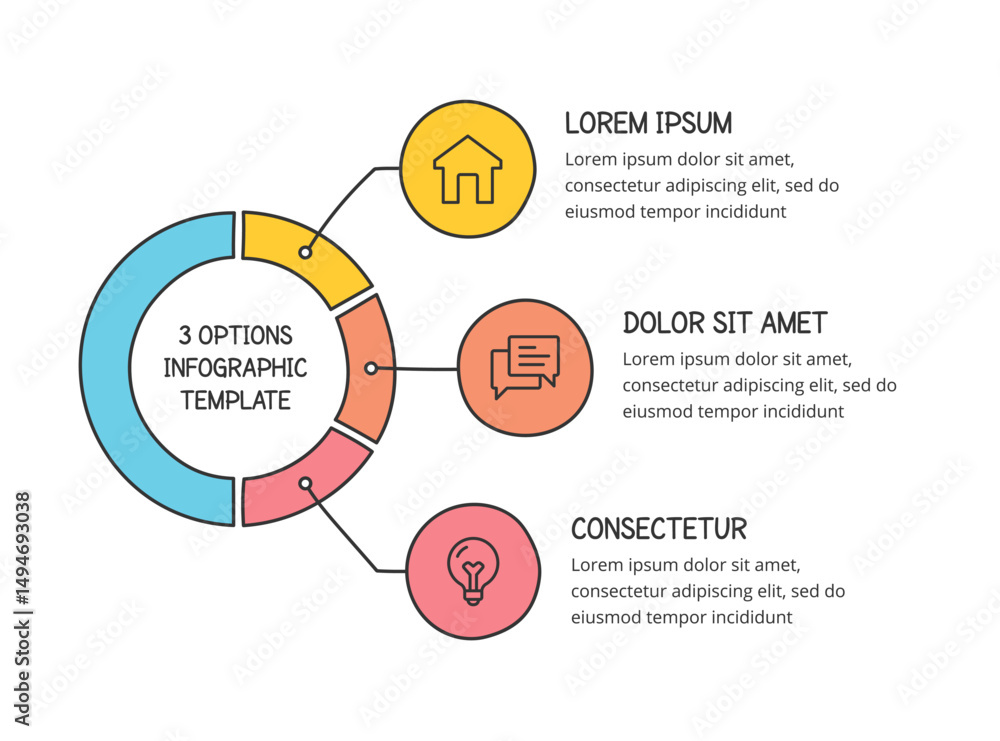 Fototapeta premium Hand drawn flow chart infographic template with 3 options, doodle infographics, vector eps10 illustration