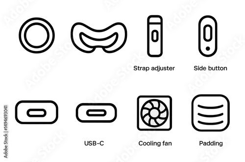 Icons representing device features including usb-c and cooling fan