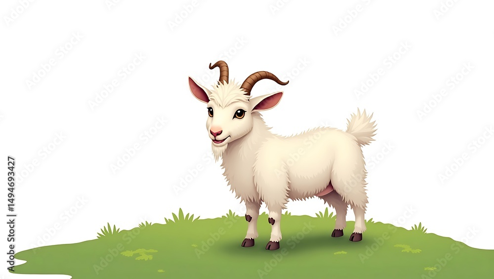 Obraz premium white goat on green grass