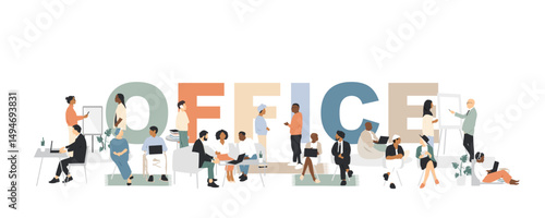Office concept. Different people work together. Modern design.