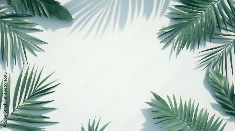 Tropical Leaf Frame on White, Shadow , Palm Tropical Leaf Frame on White, Shadow , Palm