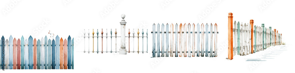 Colorful array of traditional wooden picket fences Colorful array of traditional wooden picket fences
