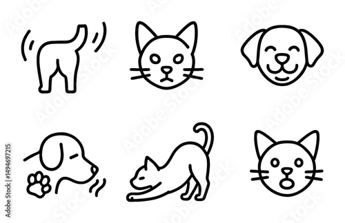 Pet care line icons set – outline, linear, animal and veterinary symbols