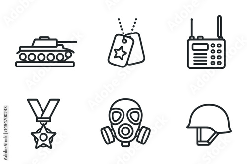 Military and defense line icons set – outline, armed forces, combat symbols