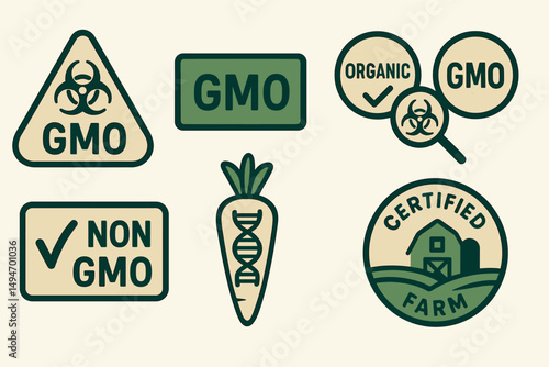 Genetically modified foods linear icons set – gmo, organic, farm symbols