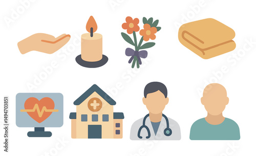 Healthcare and wellness flat icons set – medical, hospital, care symbols