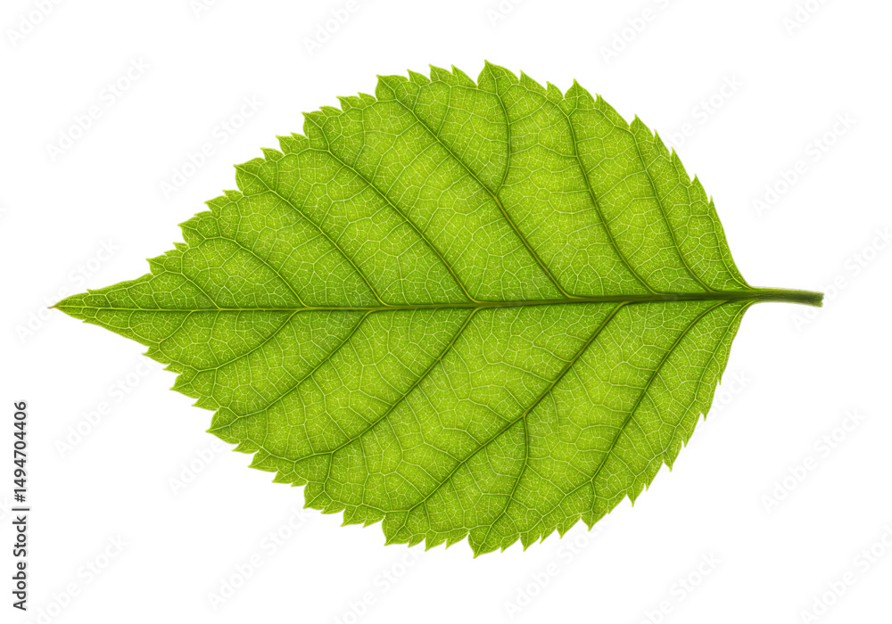 Obraz premium Single Green Leaf Showing Veins on Transparent Background