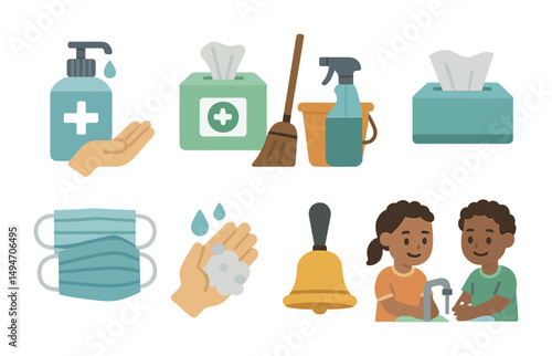 Hygiene and safety flat icons set – clean, health, sanitation symbols