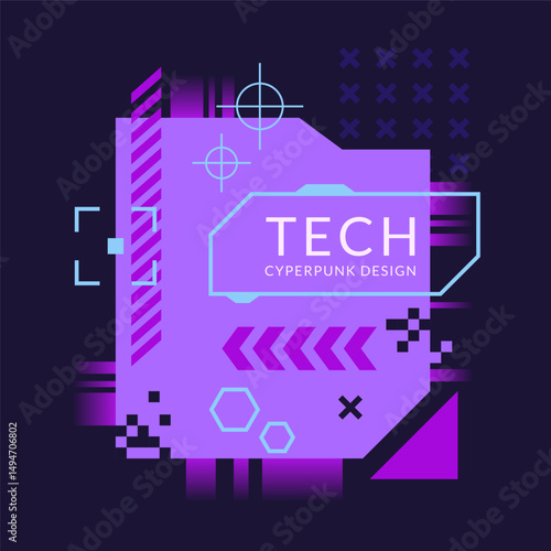 Glitch tech banner, futuristic cybernetic circuit board concept featuring a purple palette