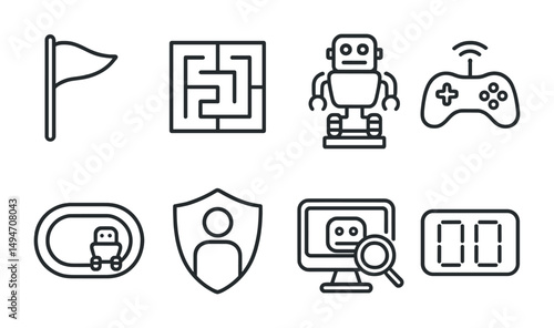 Technology and robotics outline icons set – digital, gadgets, electronic devices