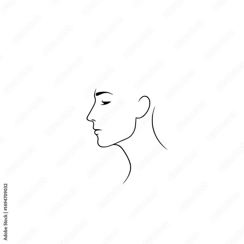 Minimalist one line drawing of a human face in profile, abstract black line on white background, elegant and modern style, suitable for t-shirt design, isolated vector, clean lines, no shading
Minimalist one line drawing of a human face in profile, abstract black line on white background, elegant and modern style, suitable for t-shirt design, isolated vector, clean lines, no shading