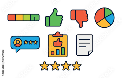 User feedback icons set - outline, rating, review and evaluation symbols