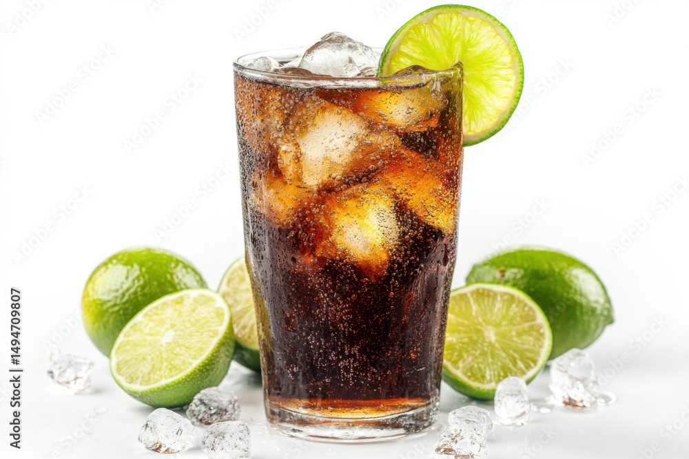 Fototapeta premium Glass of cola with lime and ice.