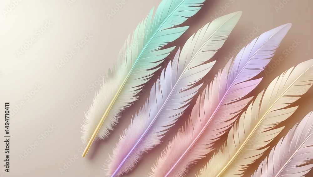 Naklejka premium Pastel Feathers Lying in Row Creating a Soft Elegant Background