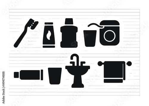 Dental hygiene silhouette icons set - oral care, toothbrush, mouthwash symbols