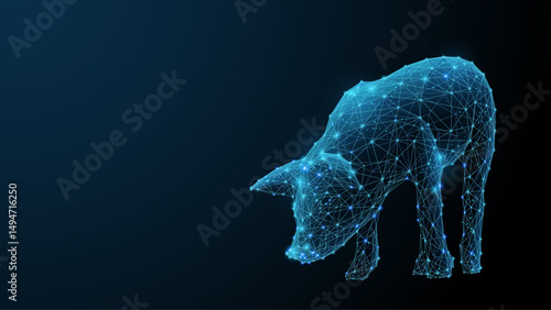 Futuristic wireframe piglet. Abstract pig. Digital low poly silhouette symbolizing smart farming and innovative animal feed. Modern concept for agriculture, livestock tech, and sustainable nutrition.