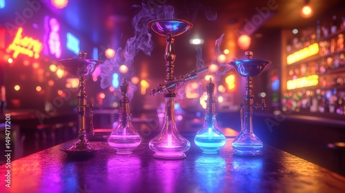 Neon hookah bar, vibrant colors