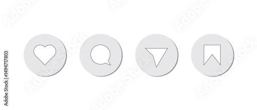 Icons like comment, share, save, like media button. Outline icon heart arrow direct message interface message minimalist