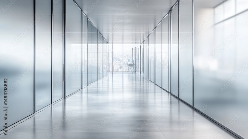 Fototapeta premium Modern Office Corridor with Glass Walls and Minimalist Design in a Corporate Building