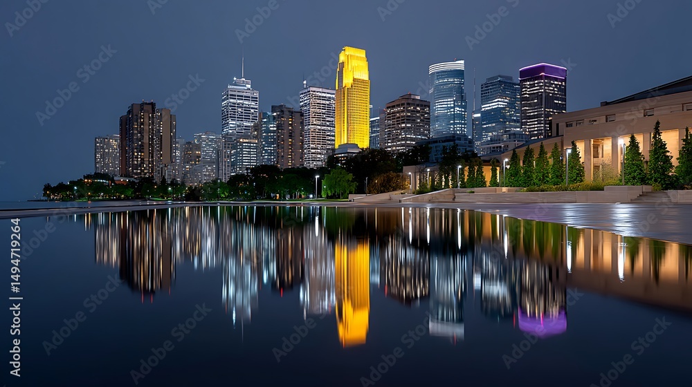Naklejka premium Minneapolis Skyline Night Reflection
