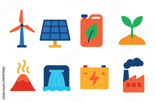Renewable energy flat icons set – sustainability, eco-friendly power symbols