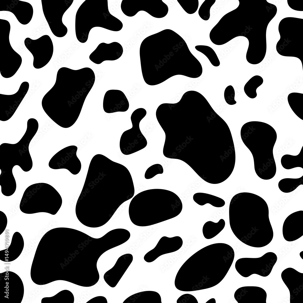 Fototapeta premium Cow print pattern seamless. Black cow skin texture for printing, cutting, crafts, stickers or cover.