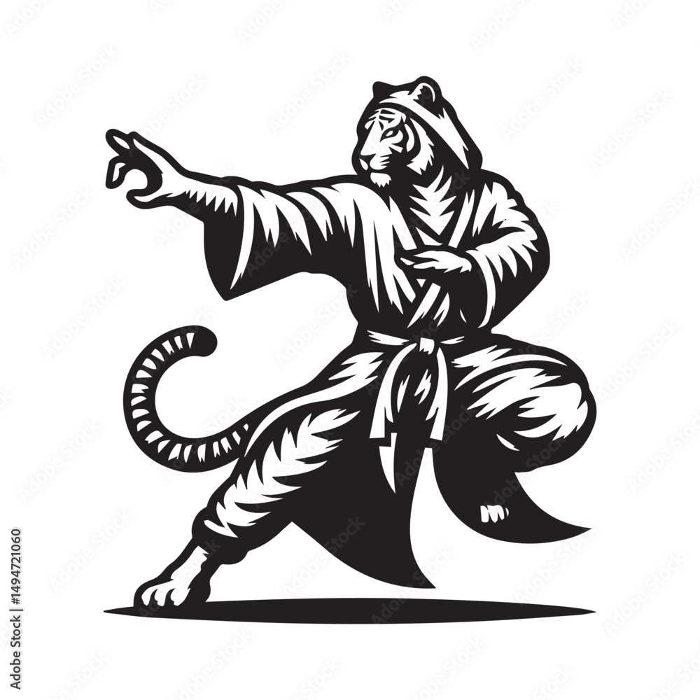 Fototapeta premium Wild Kungfu Tiger Emblem – Sport Style Animal Logo Vector