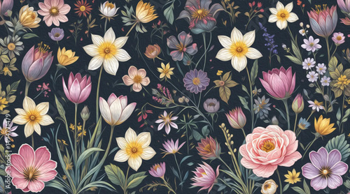 Wallpaper Mural Oil painting . Artistic brush strokes. Botanical illustration for printing on wall decorations. Torontodigital.ca