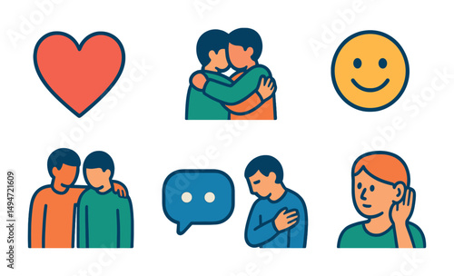 Emotional connections icons set – flat, empathy, communication symbols