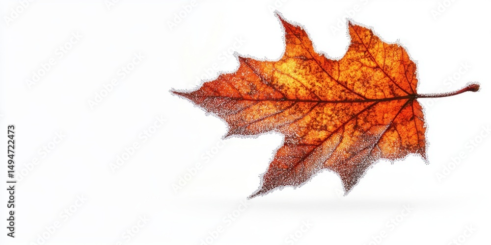 Fototapeta premium Frozen Autumn Maple Leaf Isolated White Background Nature Photography red fall cold life vein frost