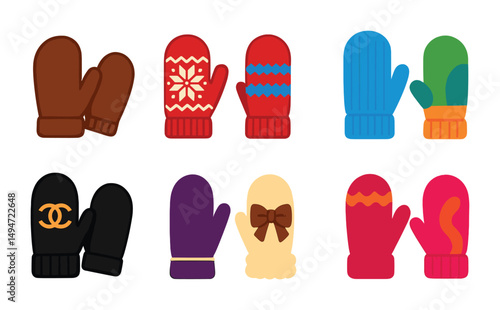 Winter fashion icons set – silhouette gloves, mittens, cold weather gear symbols