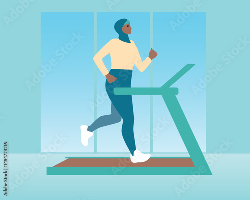 Jogging or Running, arabic islamic woman in hijab running, either