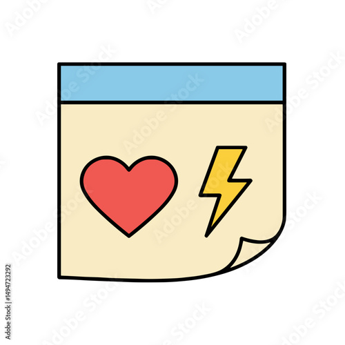 Colorful sticky note with heart and lightning symbols Free Download Colorful sticky note with heart and lightning symbols - GFXLoad