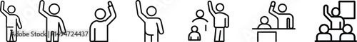 person raising hand icon, Icon of a Person Raising Hand During a Board Meeting Representing Active Stakeholder Participation, Engagement in Discussions, Volunteer Contribution, Idea Sharing