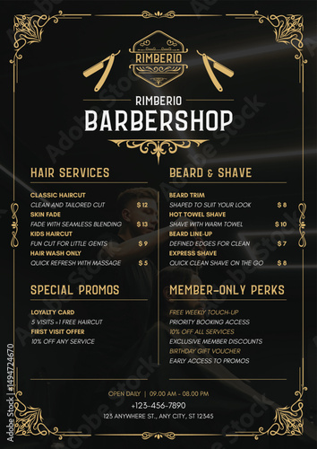 Black and Gold Elegant Barbershop Price List Menu