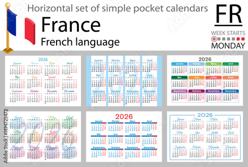French horizontal Set of pocket calendars for 2026