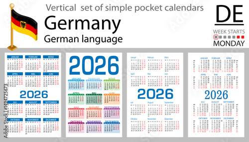 German vertical Set of pocket calendars for 2026