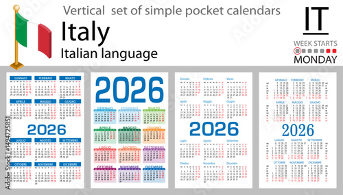Italian vertical Set of pocket calendars for 2026