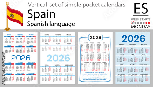 Spanish vertical Set of pocket calendars for 2026