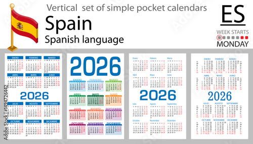 Spanish vertical Set of pocket calendars for 2026