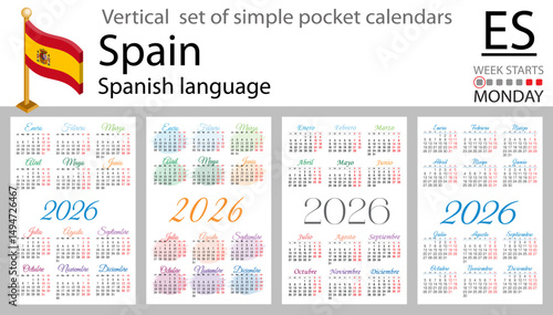Spanish vertical Set of pocket calendars for 2026