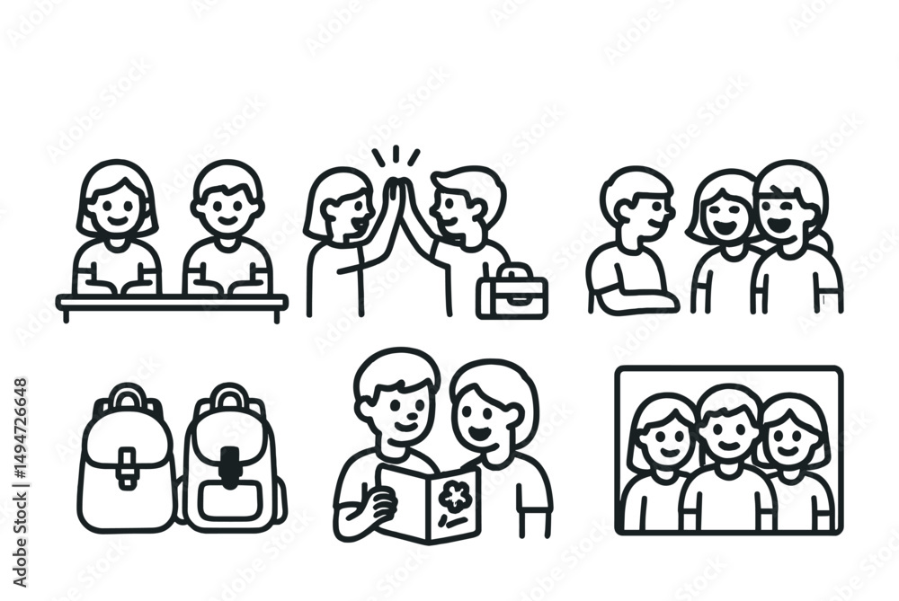 School and education outline icons set – students, learning, academic symbols School and education outline icons set – students, learning, academic symbols