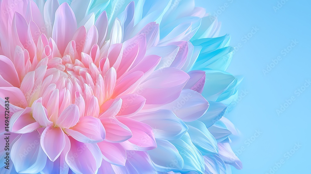 Obraz premium Soft Colorful Flower Petals with Gradient Tones Against a Light Blue Background for Floral Designs