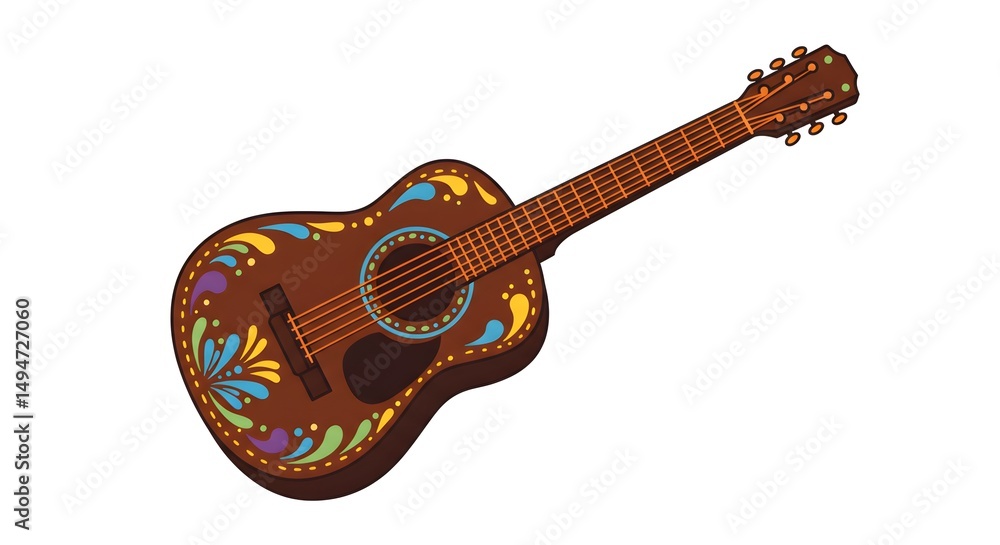 Fototapeta premium Colorful Decorated Acoustic Guitar Illustration