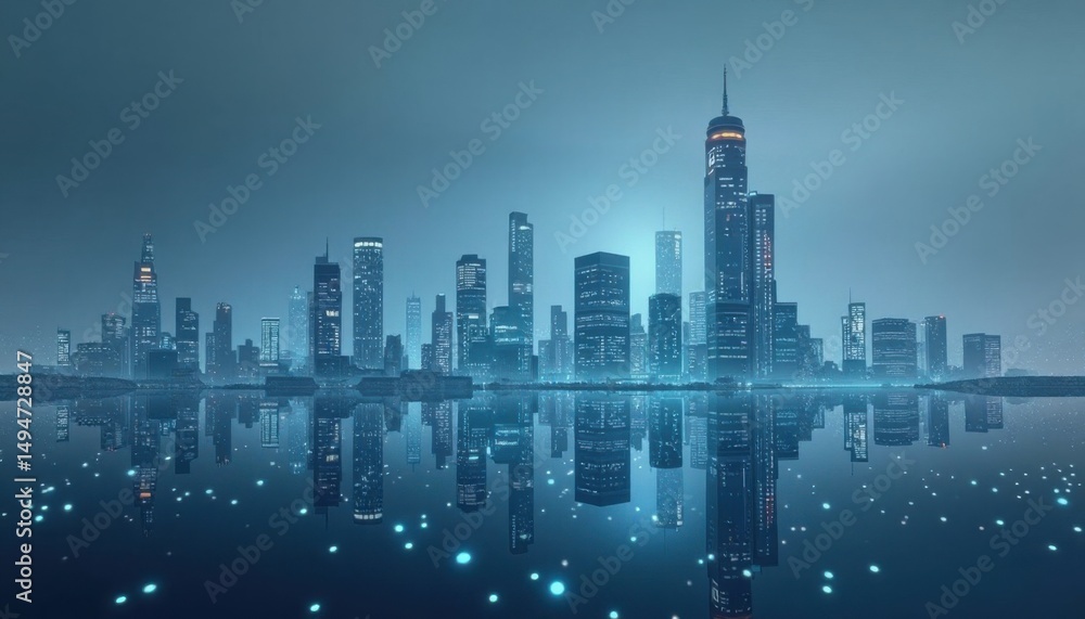 Naklejka premium Urban Skyline Night Reflection