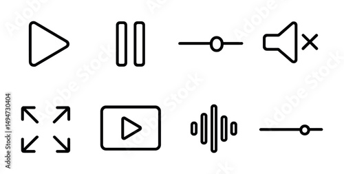 Media control outline icons set – audio, video, playback buttons