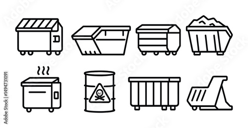 Garbage and waste management icons set – outline, line, recycling and disposal symbols