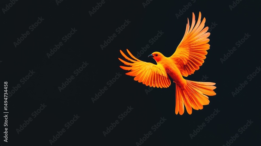 Obraz premium Fiery bird soars against dark sky